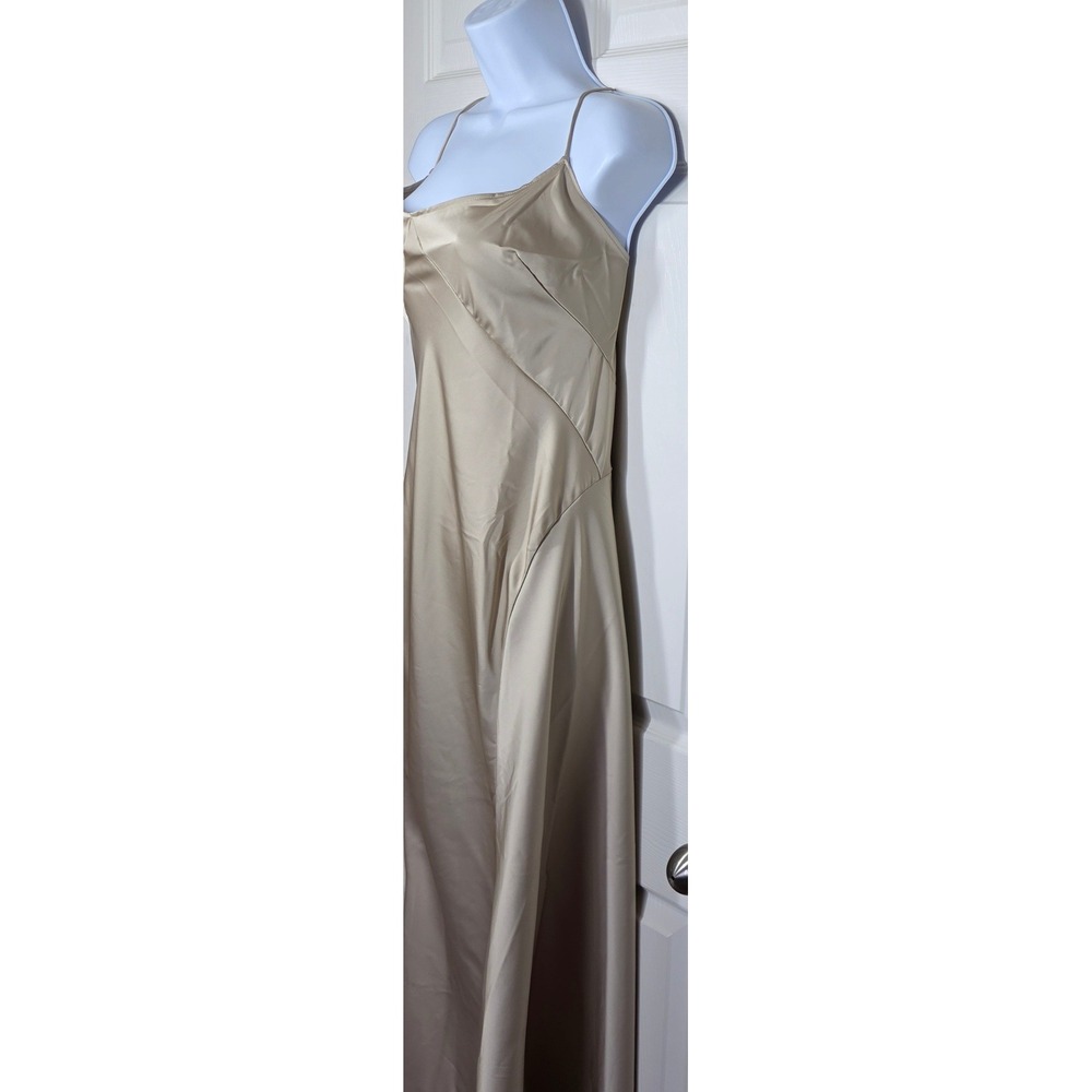 Gap Studio Satin Slip Dress Champagne Beige Maxi Formal Strappy Back Size 8 Chic - Picture 3 of 9